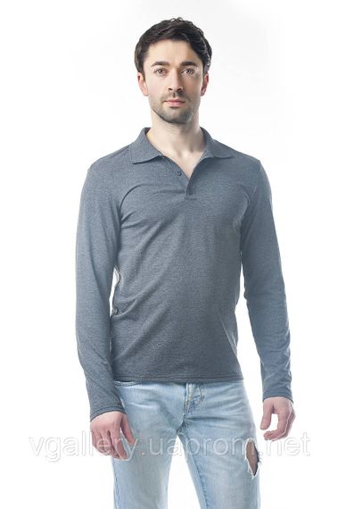 Футболка ПОЛО чоловіча з довгим рукавом — МІКРОЛАКОСТА — колір Сірий M