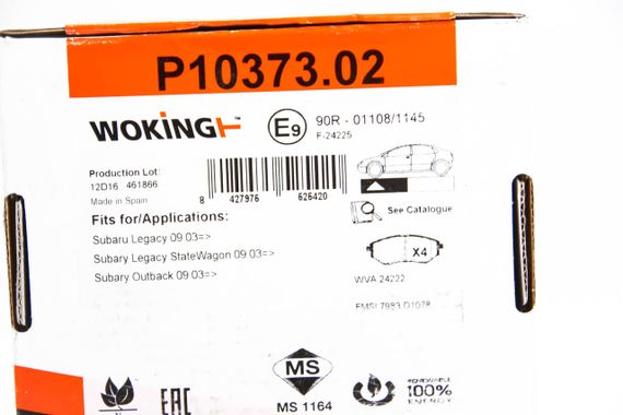 Колодки передні гальмівні Subaru Legacy IV/Outback 03-(akebono), WOKING (P1037302) | Зображення 1