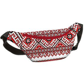 Сумка на пояс бананка Bumbag Орнамент красный 27x16 см (BB_UKR003_KR)