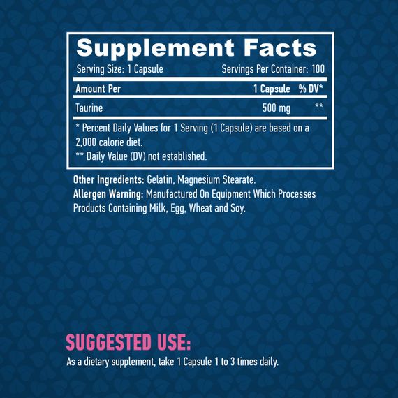 Таурин Haya Labs Taurine 500mg 100 caps | Зображення 2