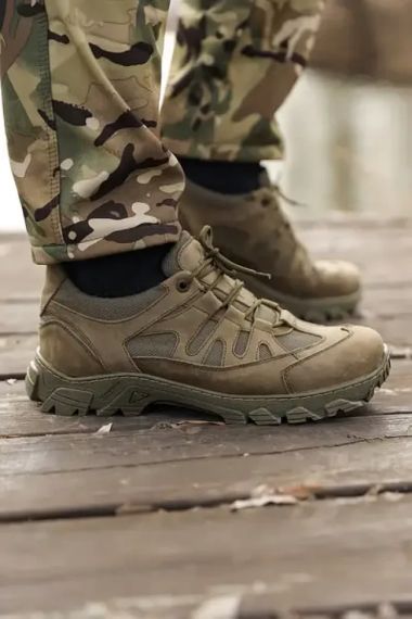 Тактичні літні  кросівки Crazy шкіра вставки Cordura олива