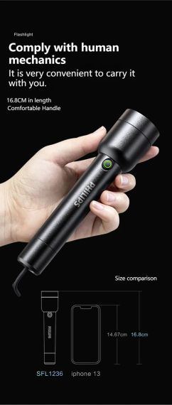 Світлодіодний ліхтарик Philips №1236 з USB-зарядкою, акумулятор 18650, 4 режими, водонепроникний | Зображення 2