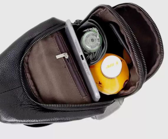 Чоловічий слінг сумка через плече шкіряна чорна Tiding Bag 33737 | Зображення 5