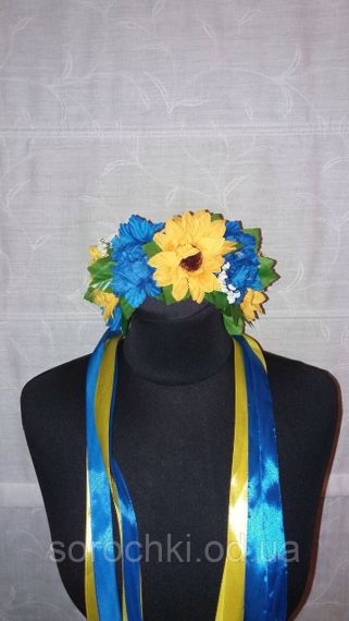 Веночки для волос , цветы  ,большие синий с желтым