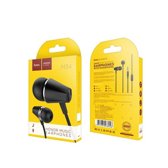 Навушники HOCO M34 honor music universal earphones with microphone Black | Зображення 4