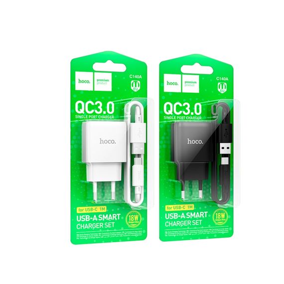 Мережевий зарядний пристрій Hoco C140A 1 USB QC 18 W + USB to Type-C | Зображення 5