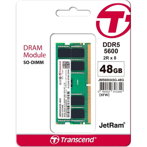 Модуль пам'яті для ноутбука SoDIMM DDR5 48GB 5600 MHz Transcend (JM5600ASE-48G) | Зображення 1