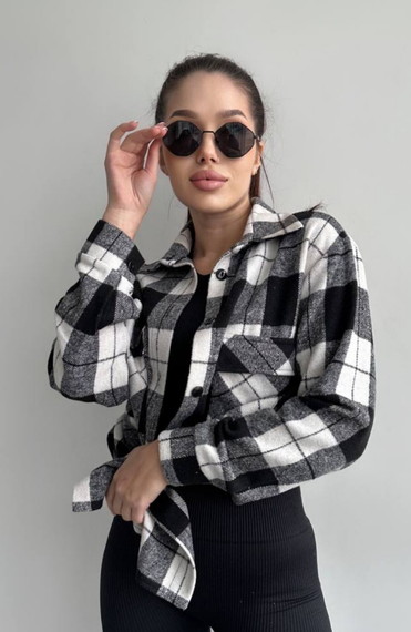 Женская теплая хлопковая рубашка в клетку GDF122, цвет черно-белый, размер 42/46 | Зображення 3