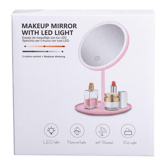 Зеркало с подсветкой круглое настольное косметическое Ø15.3 см зеркало для макияжа косметическое Розовое | Зображення 6