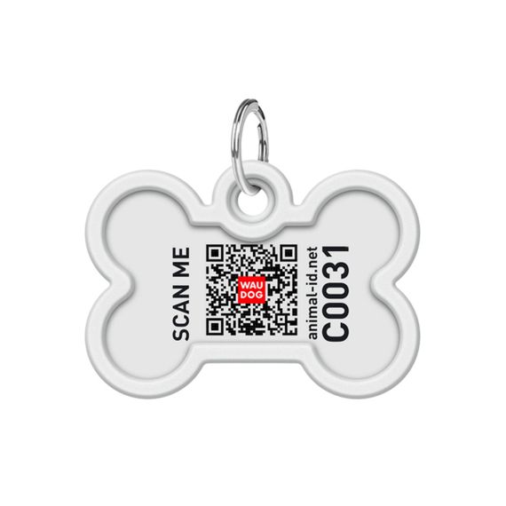 Адресник для собак і котів металевий WAUDOG Smart ID з QR паспортом, малюнок "Бетмен візерунок", кістка, Д 40 мм, Ш 28 мм | Зображення 2
