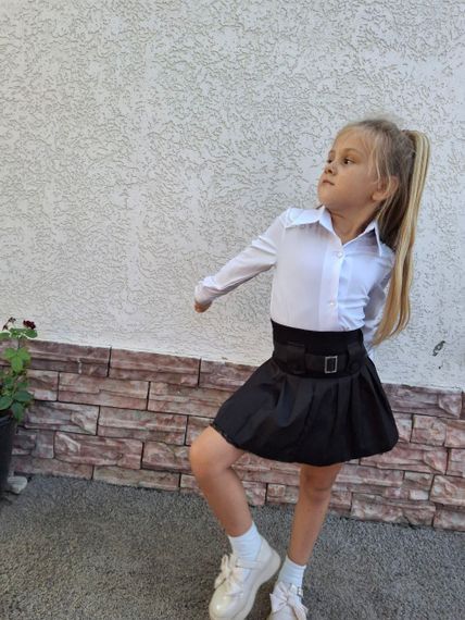 Детская школьная юбка на девочку с кружевом и высокой посадкой цвет черный размер 134, SBR021 | Зображення 6