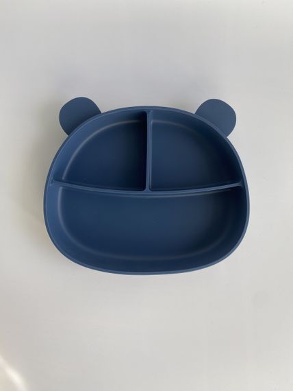 Силіконова секційна тарілка на присосці Ведмедик Синя