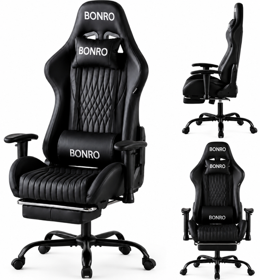 Крісло геймерське ігрове комп’ютерне Bonro 1002G-1 чорне з підставкою для ніг 42401214 | Зображення 1