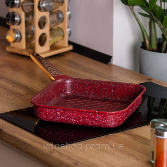 Сковорода-гриль алюмінієва, квадратна, 2,5 л, з антипригарним покриттям, 24 см MGC Red HP-4-443R | Зображення 5