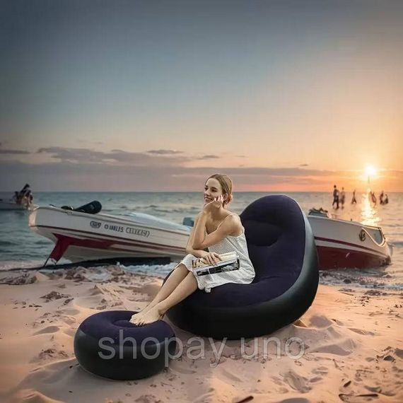 Надувной диван с пуфом Air Sofa / Надувное велюровое кресло с пуфиком+насос Фиолетовый | Зображення 2