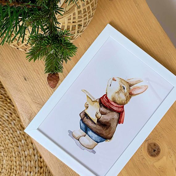 Постер в рамці Зайчик поет рождественские песенки 21x30 см (A4)