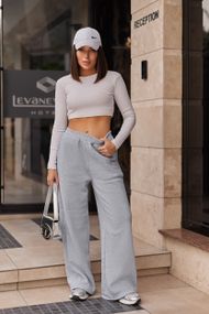 Женские теплые брюки палаццо на флисе широкие, GF1715 цвет серый, размер 54/56