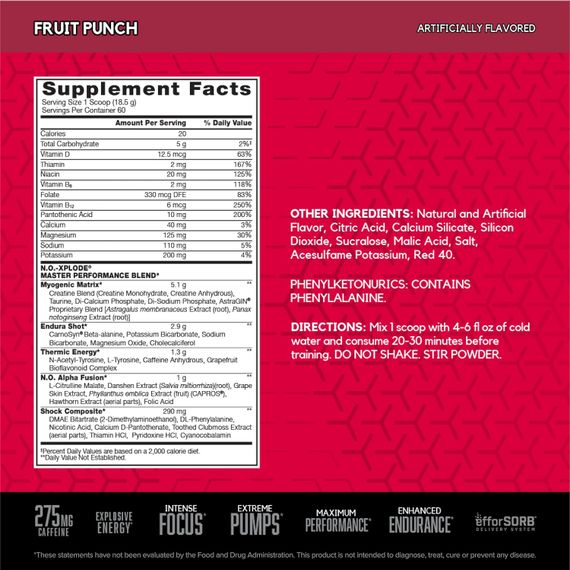 Передтренувальний комплекс BSN N.O. Xplode 3.3 1109 g (fruit punch) | Зображення 1