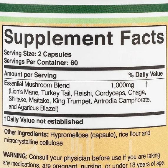Грибной комплекс Double Wood Mushroom Max 1000 mg (2 caps per serving) 120 Caps | Зображення 1