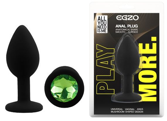 Силіконова анальна пробка EGZO - Silicone Black Round Plug Green, size S Sex Aura