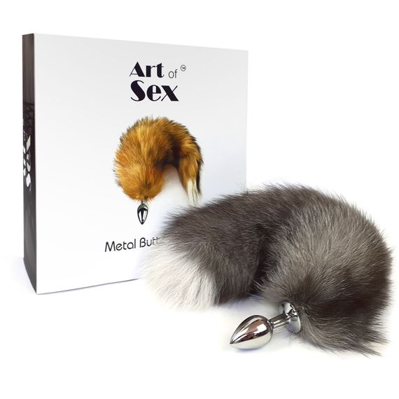 Металлическая анальная пробка с хвостом из натурального меха Art of Sex size M Artctic fox | Зображення 3