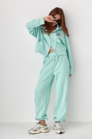 Вільний спортивний костюм з худі та прямими штанами - м'ятний цвет, ONE SIZE (є розміри)