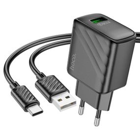 Набір СЗУ 110-240V HOCO CS21A + кабель Type-C, 1xUSB, 18W, кабель 1м, Black
