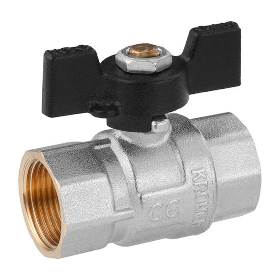 Кран кульовий Kroner 3/4" ВВ PN40 метелик, нікельований (CV033209) | Зображення 2