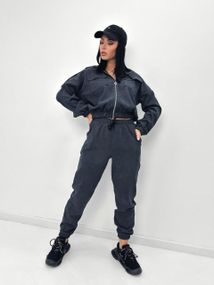 Женский спортивный вельветовый костюм демисезонный на молнии GF07953 цвет графит, размер 46/48