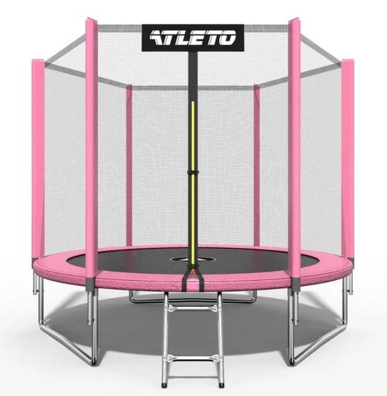 Батут дитячий Atleto 183 см із захисною сіткою для дому та дачі і драбиною рожевий 42400498 | Зображення 1