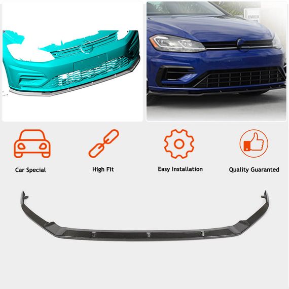 Накладка на передній бампер Lip V1 (для R/R-Line 2017-2020, Карбон) для Volkswagen Golf 7/E-Golf рр | Зображення 1