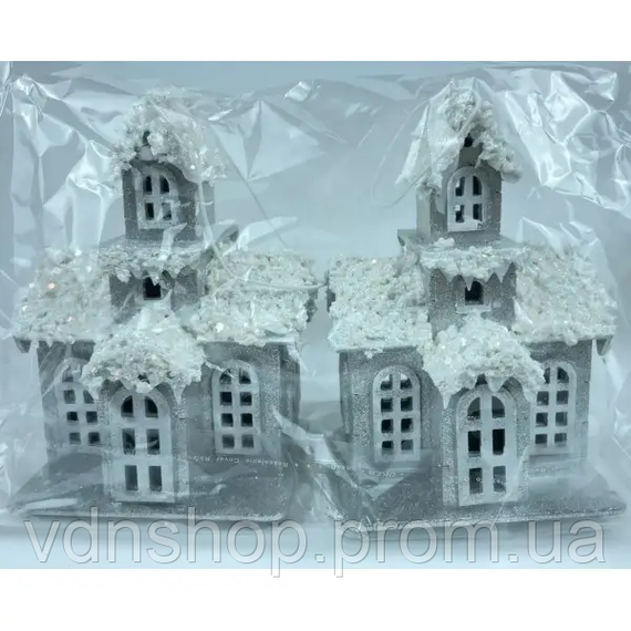 Декоративный новогодний домик из дерева 6×9×11 (см)  Серебро 28124303 | Зображення 2