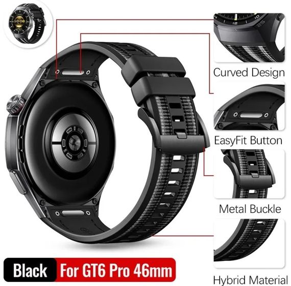 Силіконовий ремінець Primolux Nylon Silicone для смарт-годинника Huawei Watch GT 6 Pro 46mm - Black Silver | Зображення 3