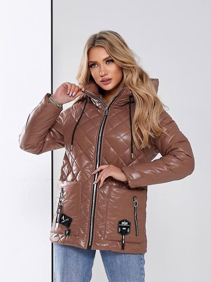 Жіноча стьобана куртка з блиском, арт.504, кава | Зображення 6