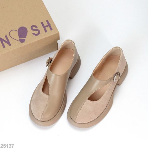 Дизайнерські туфлі бежеві натуральна шкіра + замша низький хід | Зображення 3