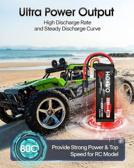 Аккумулятор HOOVO 11.1V 80C 5200mAh 3S LiPo с вилкой Tracxas для радиоуправляемого автомобиля RC грузовика | Зображення 5
