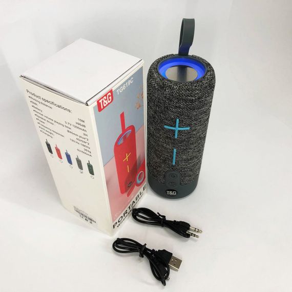 Портативная Bluetooth колонка TG619C FM-радио USB/TF с ремешком, Блютуз колонка с подсветкой. Цвет: серый | Зображення 7