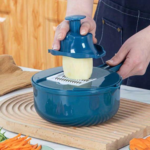 Ручная овощерезка 8в1, с чашей 1,8л, Темно-зеленый / Многофункциональная терка для овощей / Измельчитель | Зображення 4