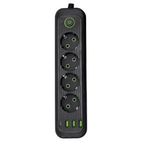 Мережевий фільтр-подовжувач 4 розетки 3xUSB-A 1xUSB-C 3м чорний HP-5-38M