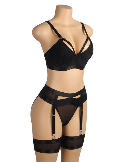Комплект белья черный Star Night бюстье+стринги+пояс для чулков+гартеры (без коробки) Sex Aura | Зображення 3