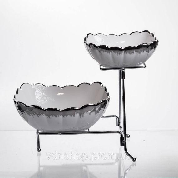 Фруктовница на 2 яруса фуршетная 27×21×25 (см) Белая с серебром 2561-1AS | Зображення 3