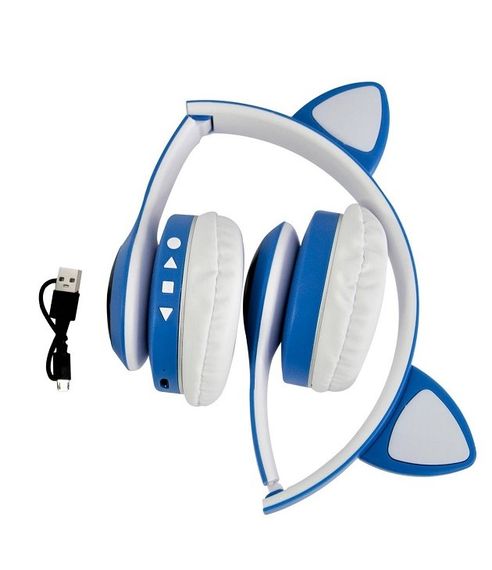 Навушники бездротові Cat Ear VZV-23M Bluetooth з RGB підсвіткою і котячими вушками Сині | Зображення 2