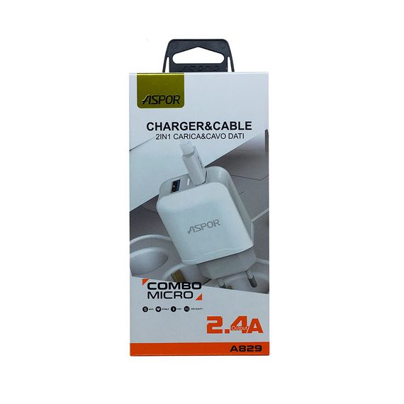 Мережевий зарядний пристрій Aspor A829 2 USB/2.4 A + USB кабель Micro-білий | Зображення 3
