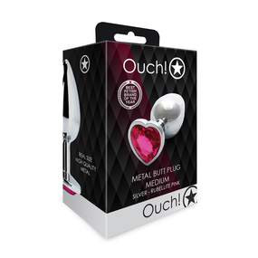 Анальна пробка - Ouch! Metal Butt Plug Medium Silver/Rubellite Pink Sex Aura