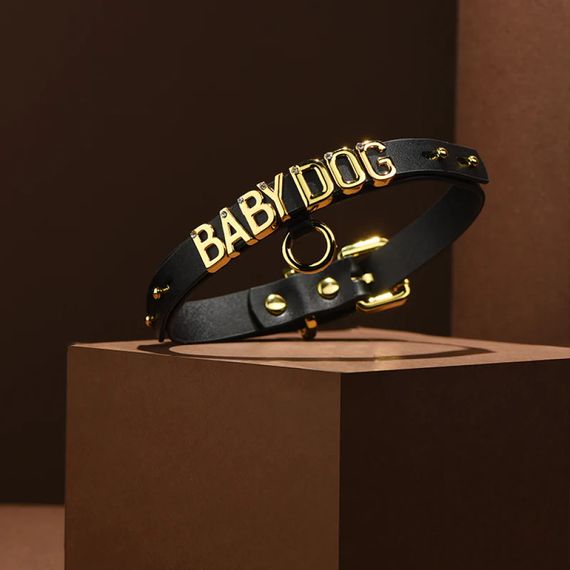 Чокер з написом PUPPY від UPKO з італійської шкіри, чорний із золотою фурнітурою sexstyle | Зображення 8