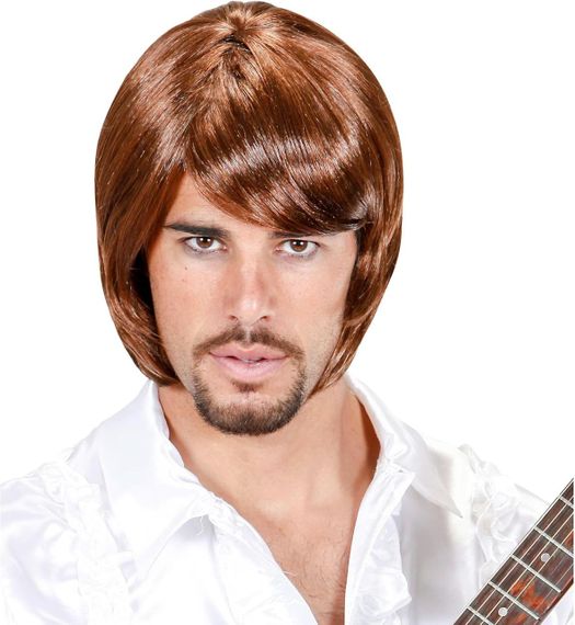 Чоловіча перука у стилі поп-зірки 70-х, коричнева, пряме синтетичне волосся для ретро образу Хелловіну, косплею, корпоративу