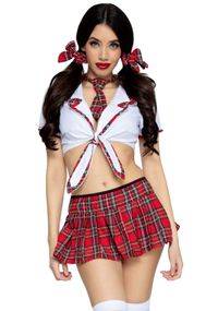 Костюм школярки Leg Avenue Miss Prep School XS Red, спідниця, топ, 2 бантики для волосся, краватка