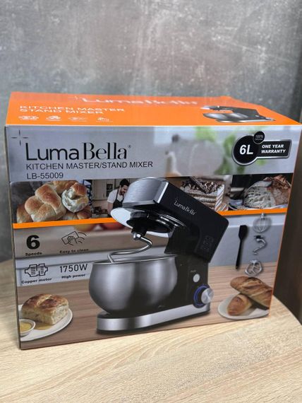 Планетарний міксер з чашею LumaBella LB-55009 3 насадками з 6 швидкостями турборежимом та місткою чашею 6л 1750Вт Чорний | Зображення 3
