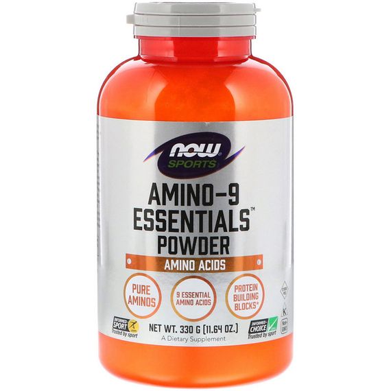 Амінокислоти в спорті, Amino-9 Essentials, Now Foods, Sports, порошок, 330 г