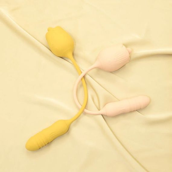 Подвійний вібратор трояндочка з ротацією 10 режимів Sweet Em Velvet Lure, жовтий Sex Aura | Зображення 2